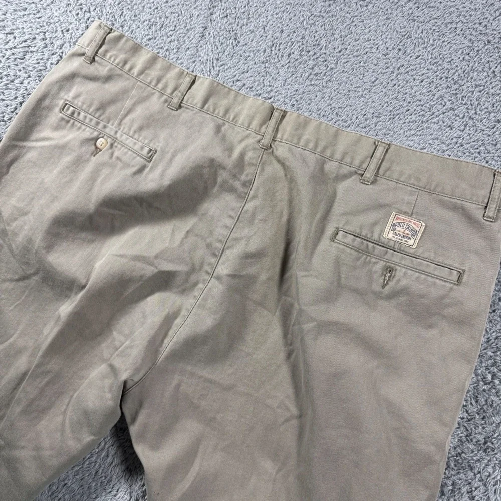 VTG Polo Ralph Lauren Chino Pants Mens 42x32 (42x27) Tan Andrew Pleated Baggy